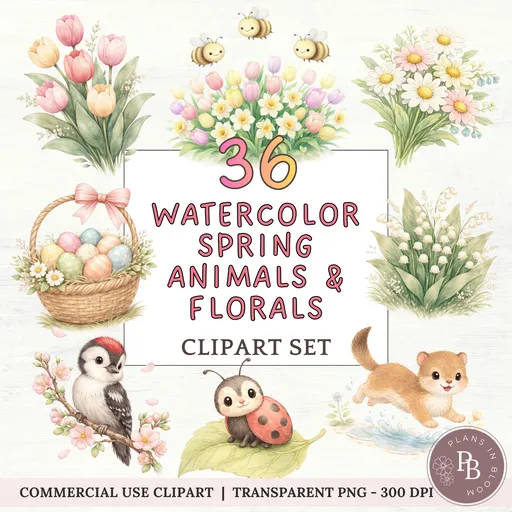 Spring animals & florals clipart set - extension pack 1