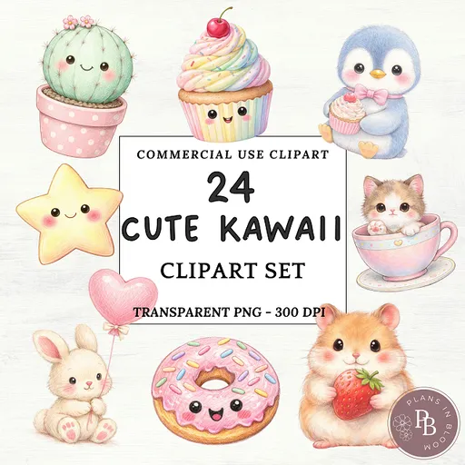 Cute Kawaii clipart set 1