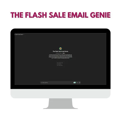You built the product. You set the discount. And then you sat there staring at a blank email draft, wondering what to say.
The Flash Sale Email Genie is a custom AI-powered GPT + Claude Skill that writes your flash sale emails in minutes — with high-converting frameworks, on-brand prompts, and zero second-guessing. Just plug in your offer, let it do the heavy lifting, and watch the checkout notifications roll in.